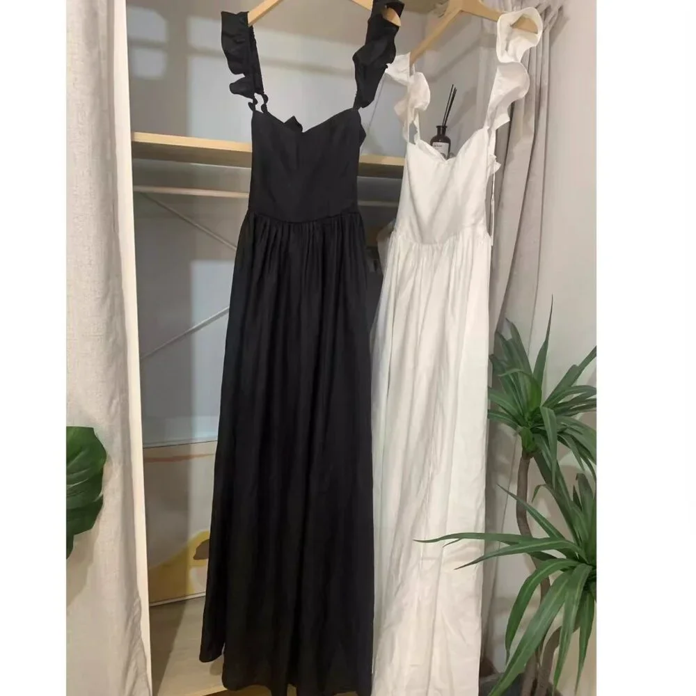 Reformation Black Ruffle Strap Maxi Dress - Picture 7 of 9